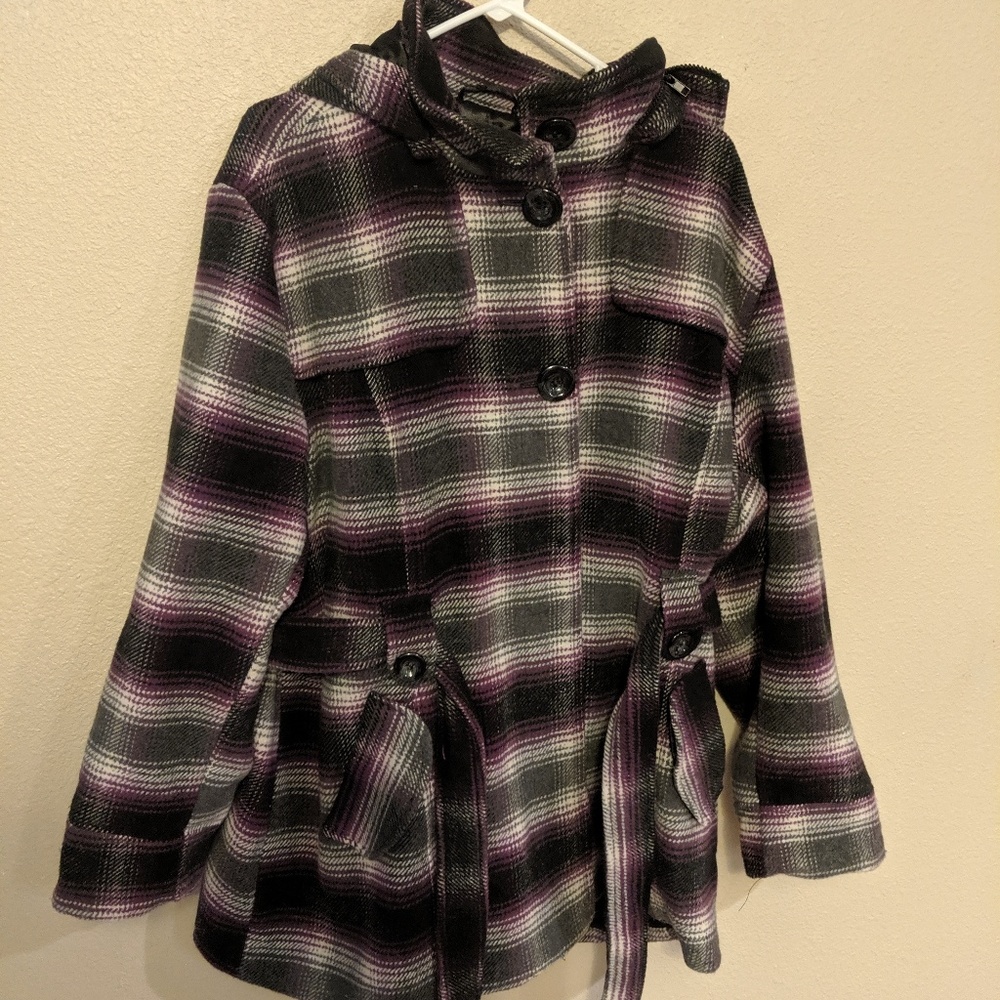 Purple plaid trench coat